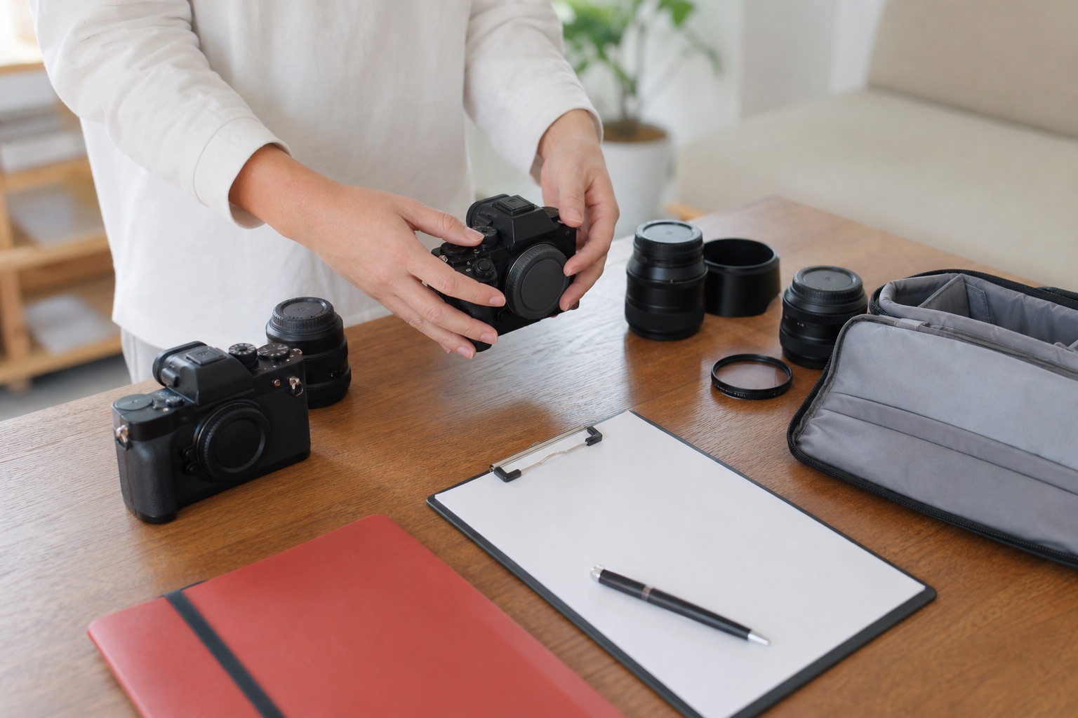 自宅でカメラを準備する出張買取のイメージ